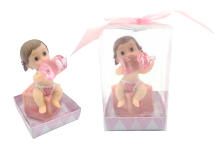 Baby Sitting on Box with Bottle Poly Resin